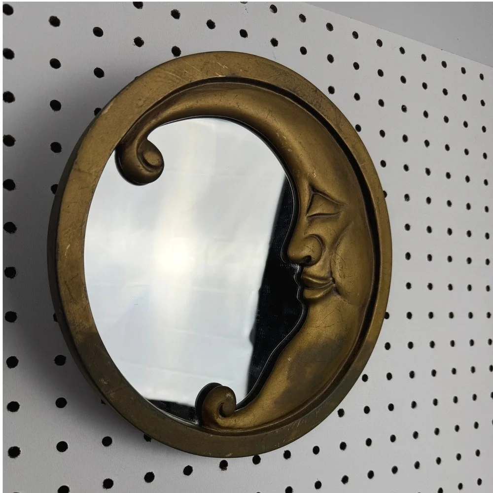 Vtg 90s Celestial Crescent Moon Face Mirror Taiwan Whimsigoth Gothic Witchy 9.5